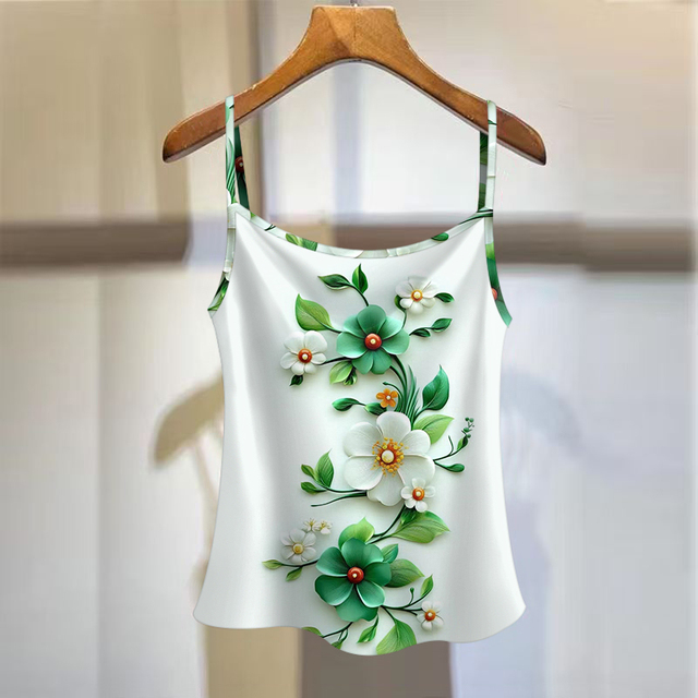 撞色背心女装2025印花新款夏季修身外穿显瘦无袖上衣吊带打底