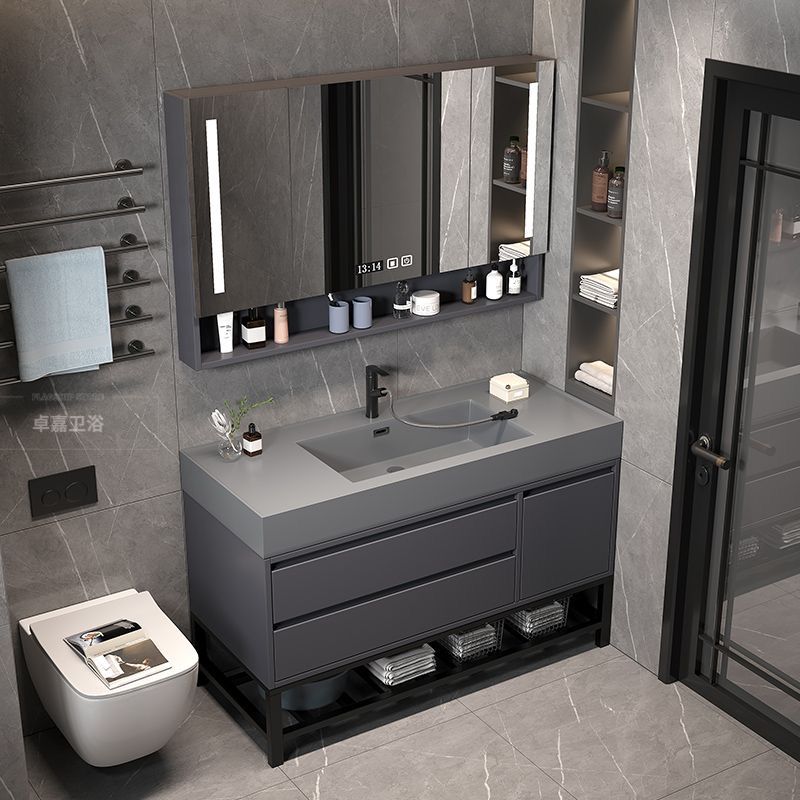 轻奢北欧风智能浴室柜洗脸盆柜组合纳米一体盆卫生间落地式洗手台