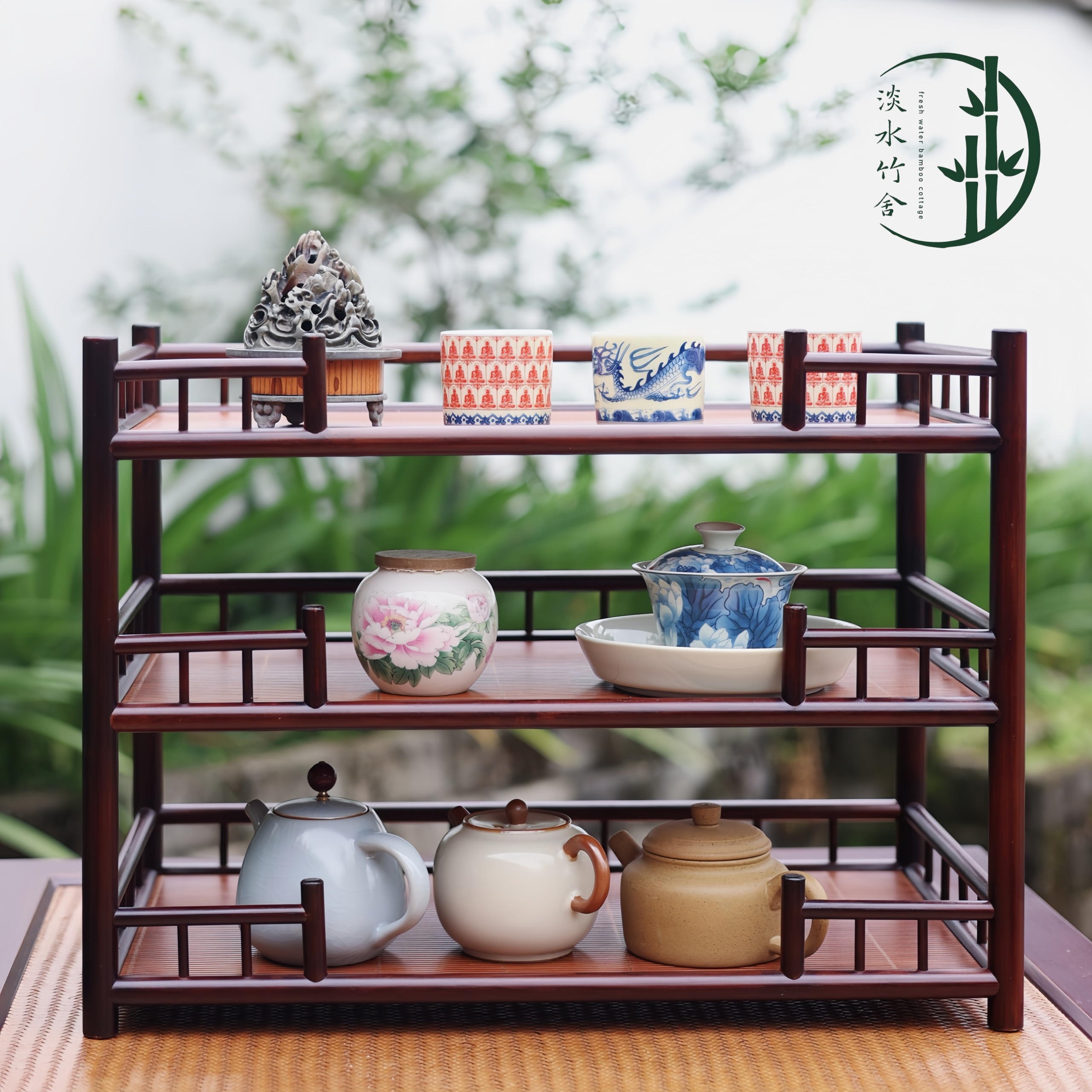 「琼楼」精品楠竹茶器文玩博古架收纳架置物架子茶具茶室储物架