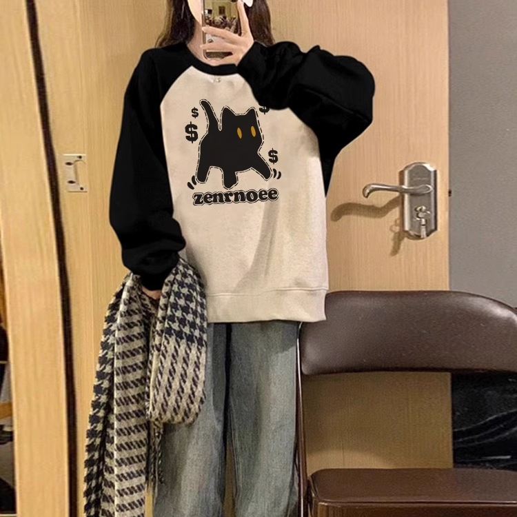 300斤特大码韩版学院风插肩袖卫衣男女秋冬加绒加厚宽松显瘦卫衣