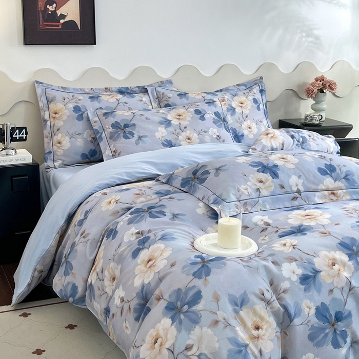 100纯棉设计师款长绒棉超细斜纹全棉加厚四件套-叶色浓兰