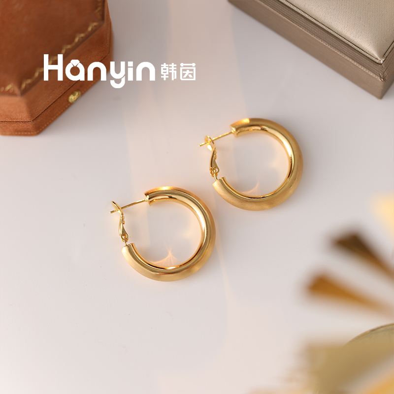 铜合金耳饰 925银针3cm磨砂C形耳扣时尚百搭极简风耳饰