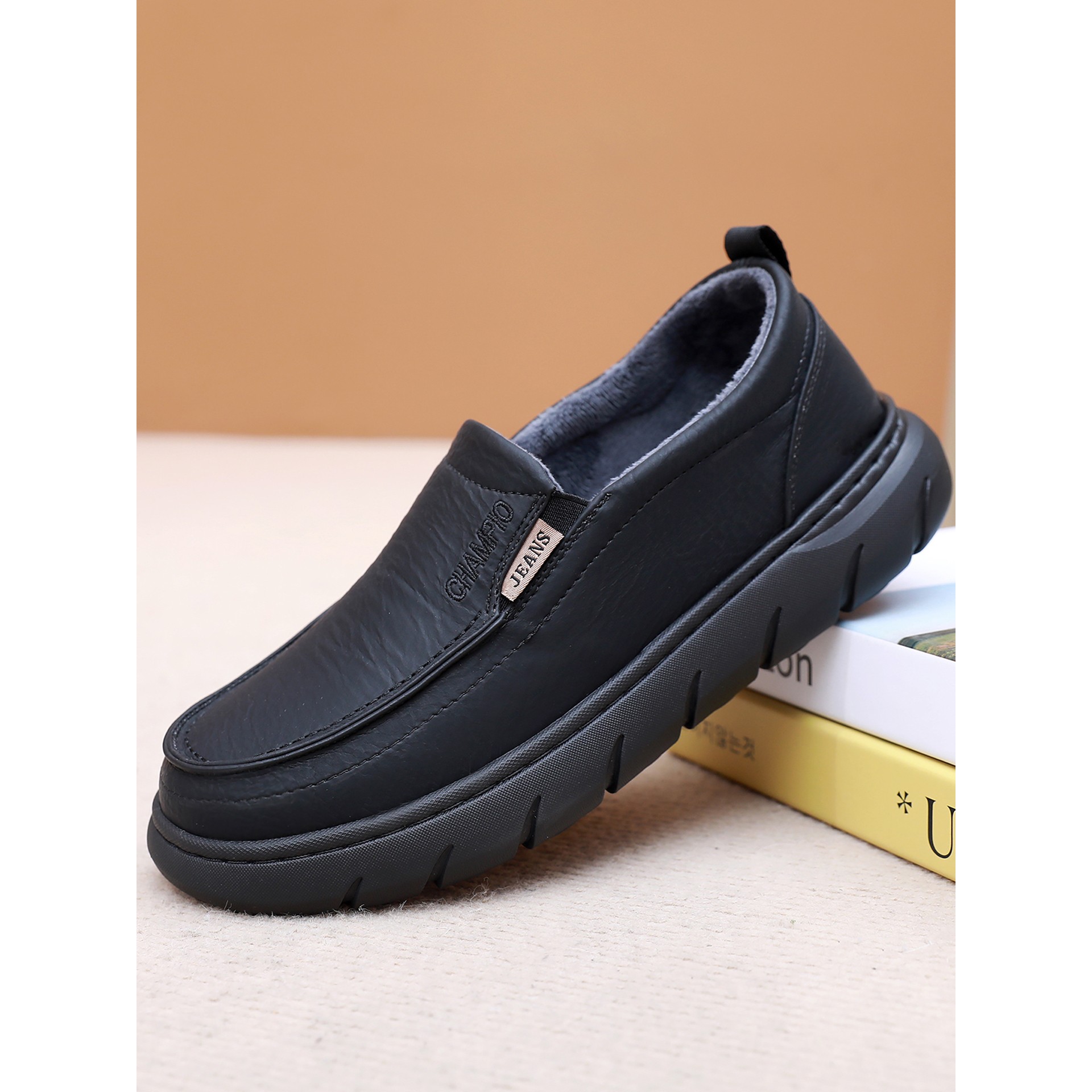 冬季老北京布鞋男鞋加绒保暖二棉鞋一脚蹬软底防滑懒人爸爸休闲鞋