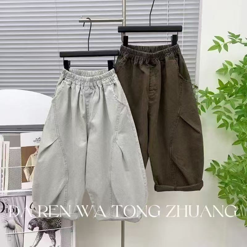 【100%纯棉】2025春秋新款秋季韩版儿童帅气中大童裤子宽松百搭纯色