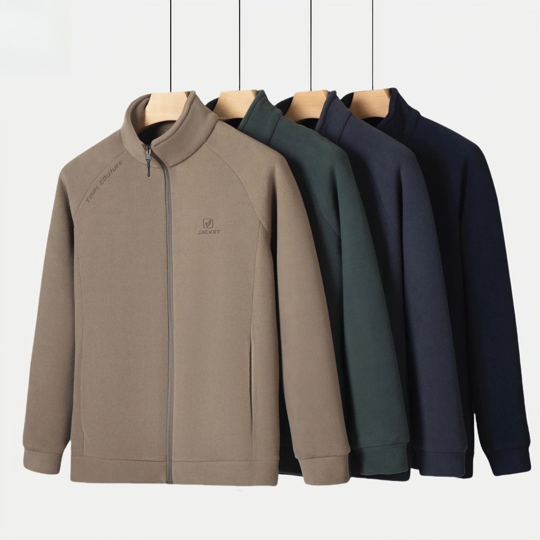 秋冬休闲男外套中老年抓绒衣保暖摇粒绒男爸爸装立领双面绒夹克