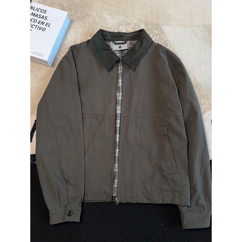 美式复古短款底特律夹克秋季新款男翻领vintage工装巴恩风短外套