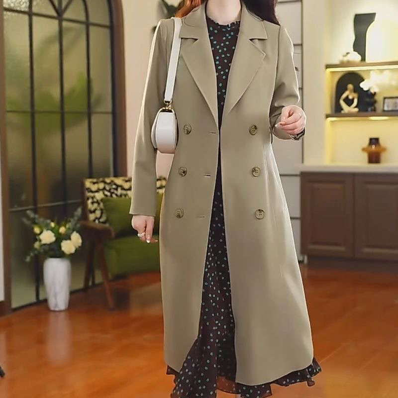 高档纯色华锦精纺风衣女2025春季新款洋气修身遮肉显瘦中长款外套