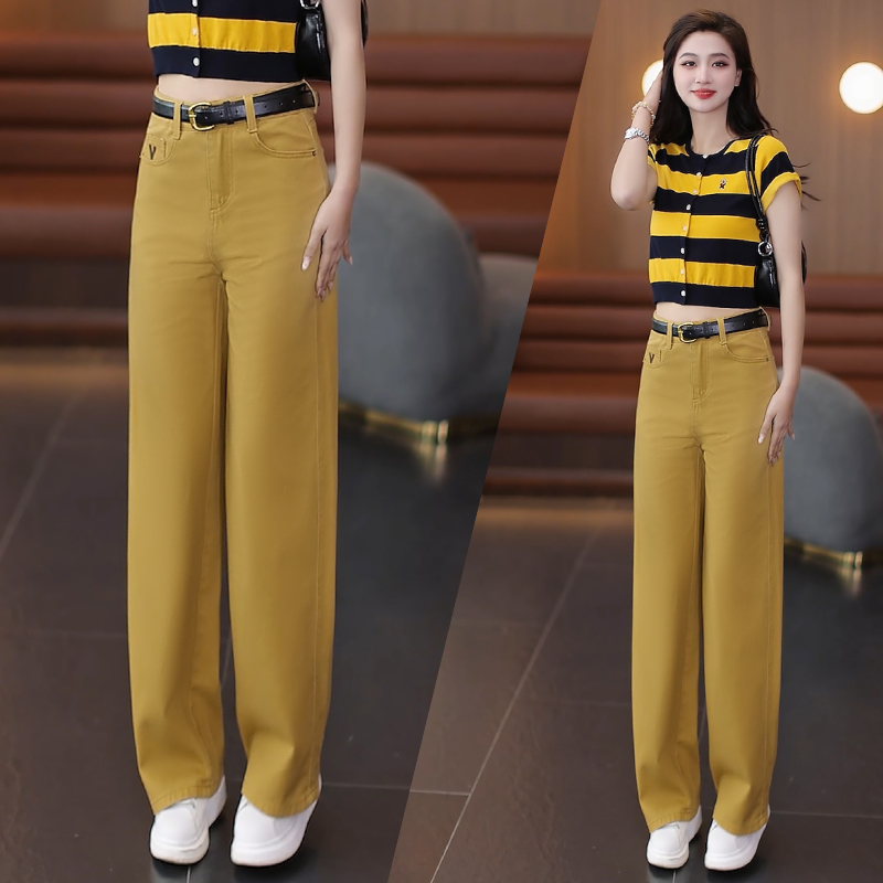春秋流行百搭阔腿裤牛仔裤女新款爆款2025年高腰显瘦直筒裤姜黄裤