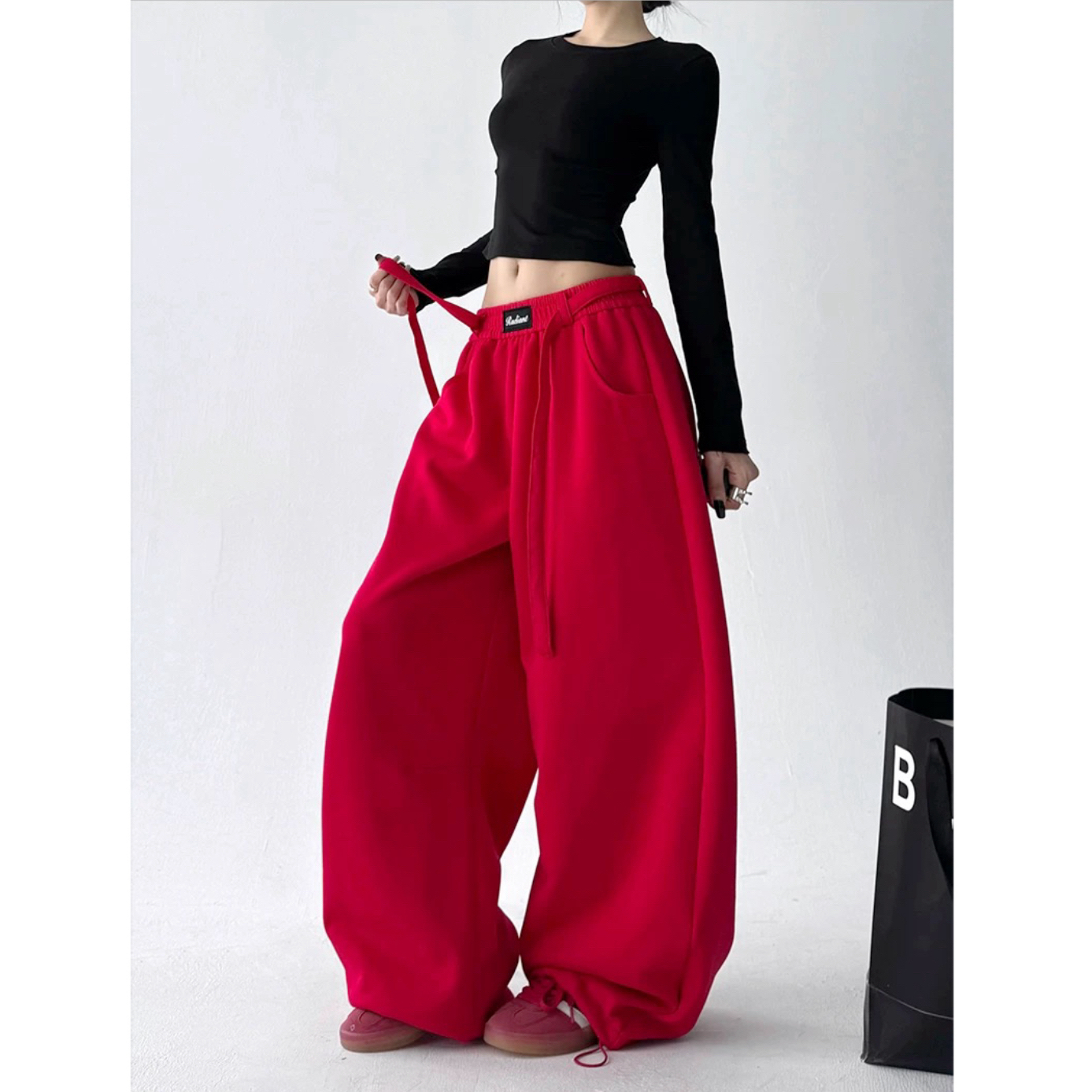 超火2025春秋季新款美式阔腿裤女百搭直筒显瘦宽松休闲裤运动裤