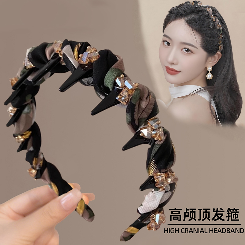 巴黎王妃发箍女高颅顶高级感复古油墨画带齿波浪水钻头箍发卡头饰