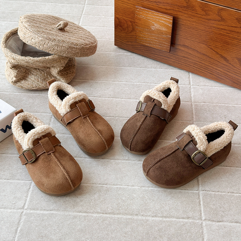 2025秋冬季新款儿童圆头法式二棉勃肯鞋中大童软底棉鞋宝宝毛毛鞋