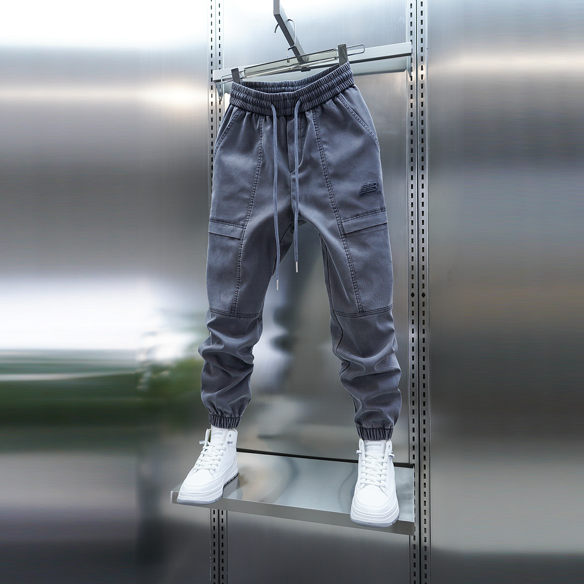 男士新款纯色束脚休闲裤弹力松紧腰小脚裤潮流时尚百搭韩版长裤