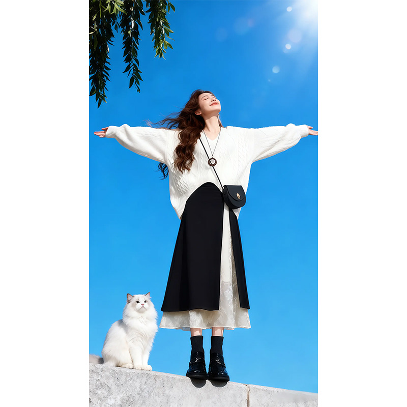 小个子气质淑女风套装2026新款气质修身V领软糯毛衣蕾丝半裙女装
