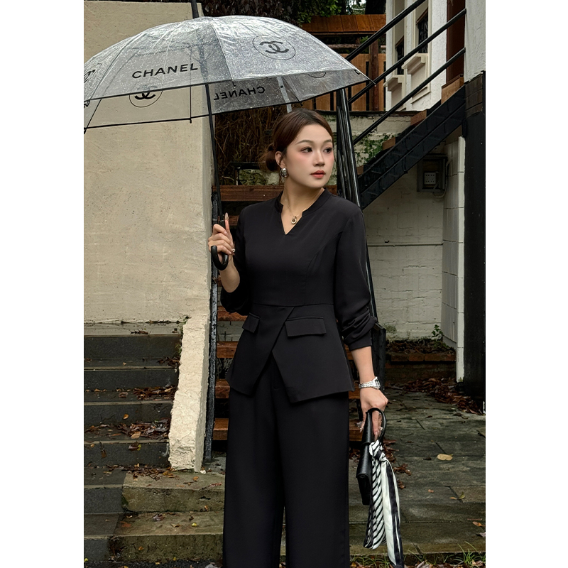 （现现款）微胖定制【品质生活】时尚气质显瘦百搭上衣+西装裤LHC1713