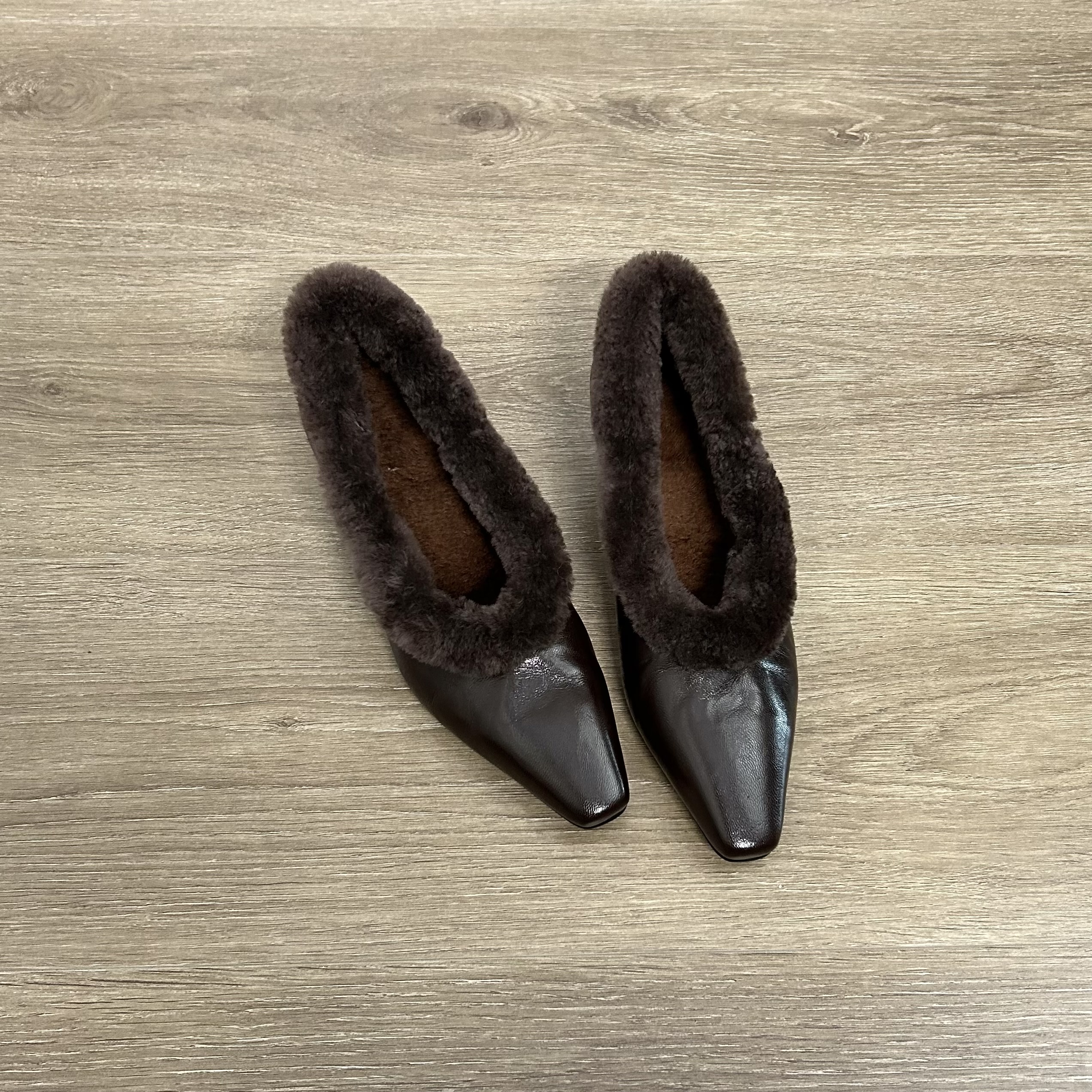 Dannyfrey秋冬新款小香风头层手抓羊皮时尚加绒保暖复古单鞋4CM