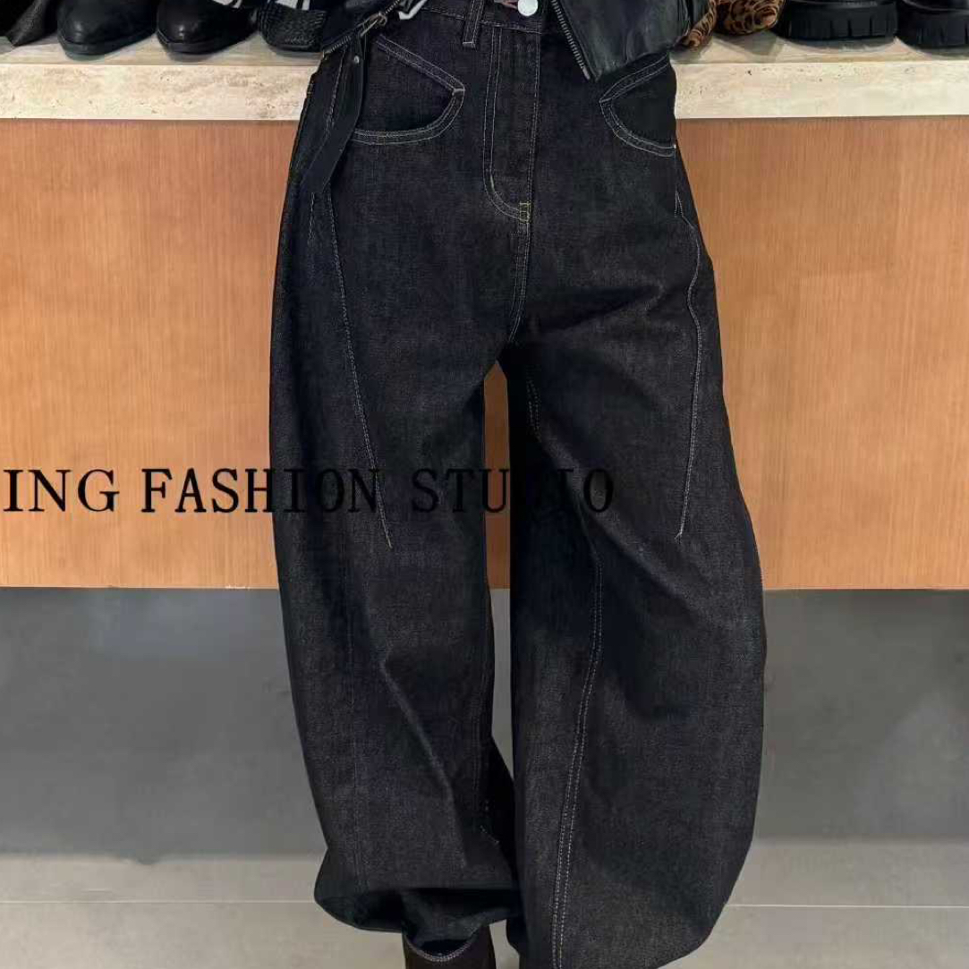 《洋气裤》JING2025秋季新款600338高腰直筒牛仔裤女裤宽松百搭长裤