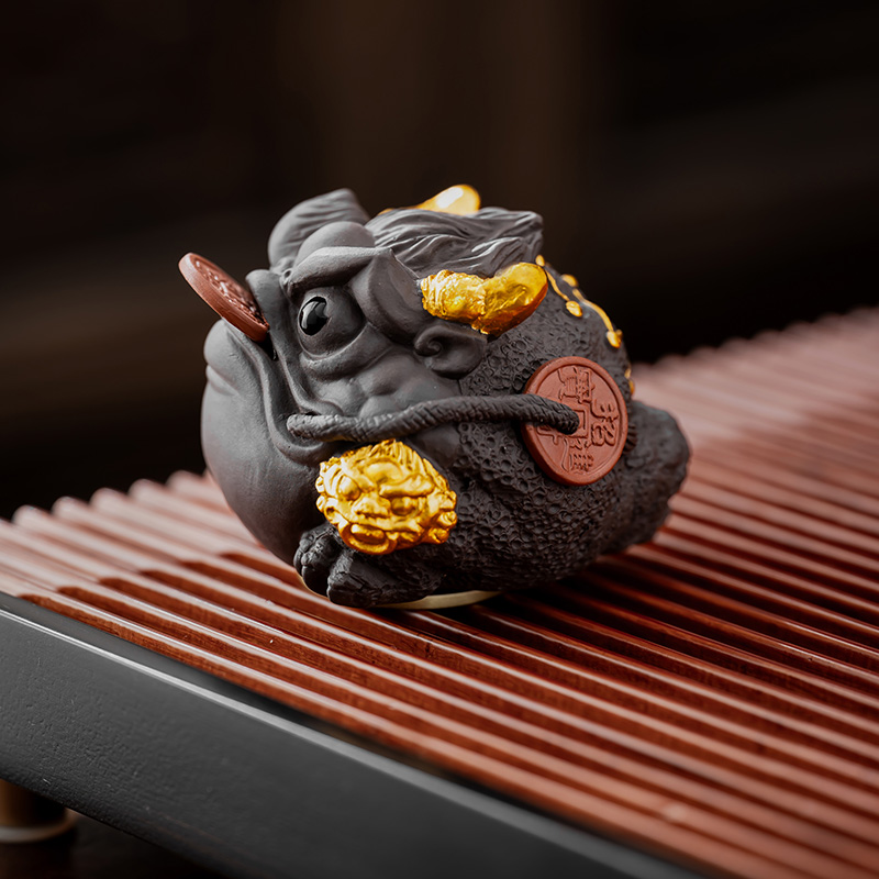 紫砂金蟾茶宠时来运转招财金蟾浇水可养精品茶盘茶宠摆件精品