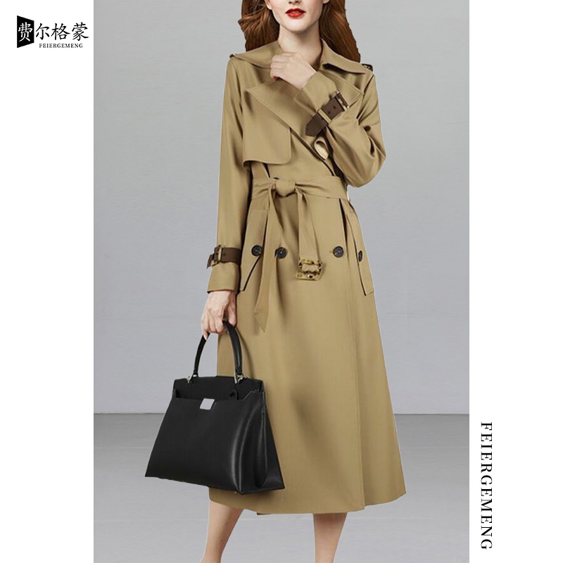 高档中长款赫本风宽松大码卡其色风衣女春秋新款百搭收腰外套大衣