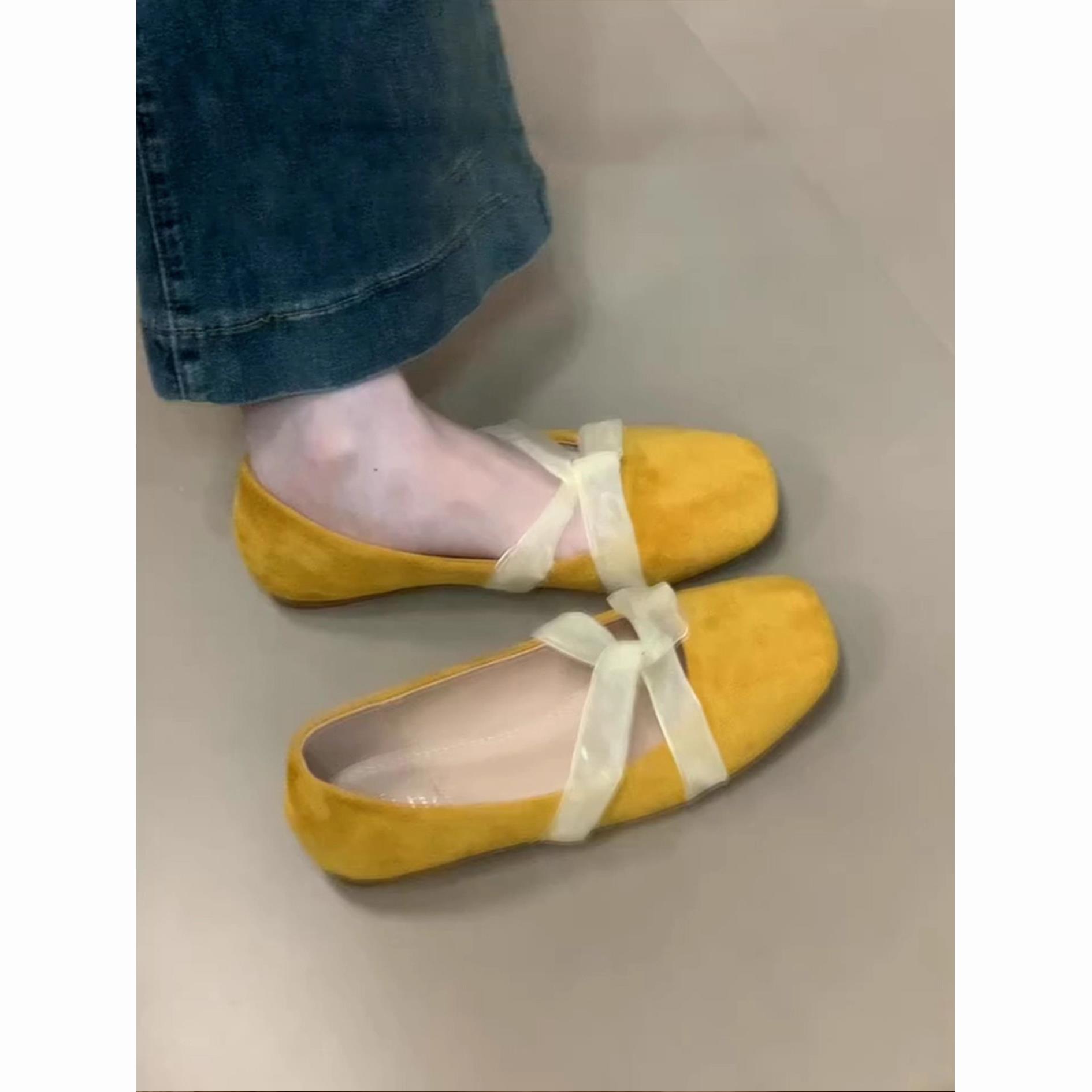 【米兰设计师】羊皮版！法式平底蕾丝带软底玛丽珍鞋一脚蹬软底芭蕾