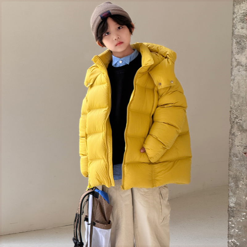 儿童羽绒服年冬季新款男童女童中大童加厚连帽白鸭绒泡芙外套