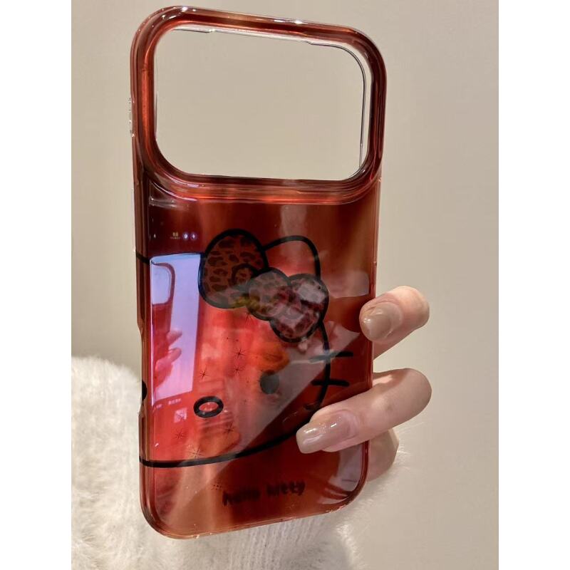 韩系ins豹纹蝴蝶结线条猫咪适用于iphone17promax苹果16pro手机壳