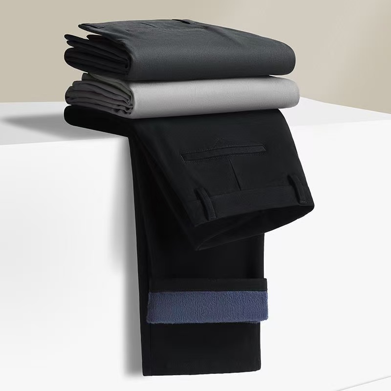 冬季新款轻奢棉加绒休闲裤男士直筒修身商务加厚保暖休闲裤男