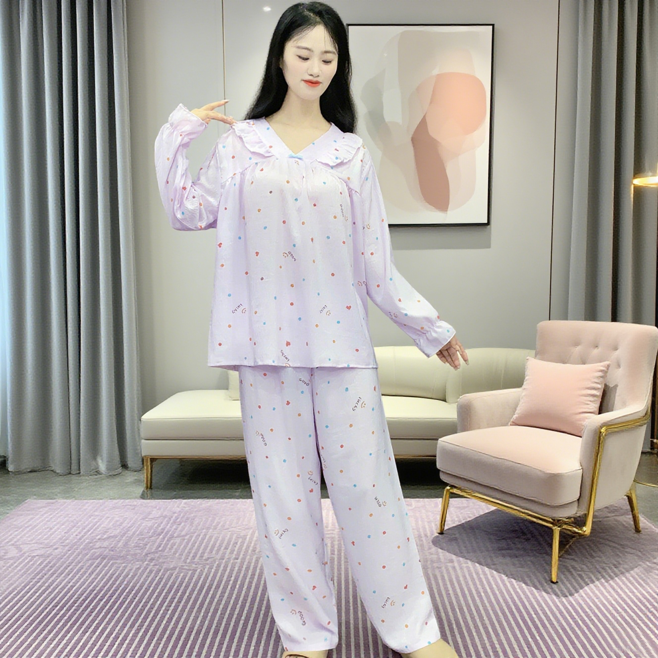 2025新款云朵棉睡衣女春秋季长袖V领大码学生少女家居服外穿Y173