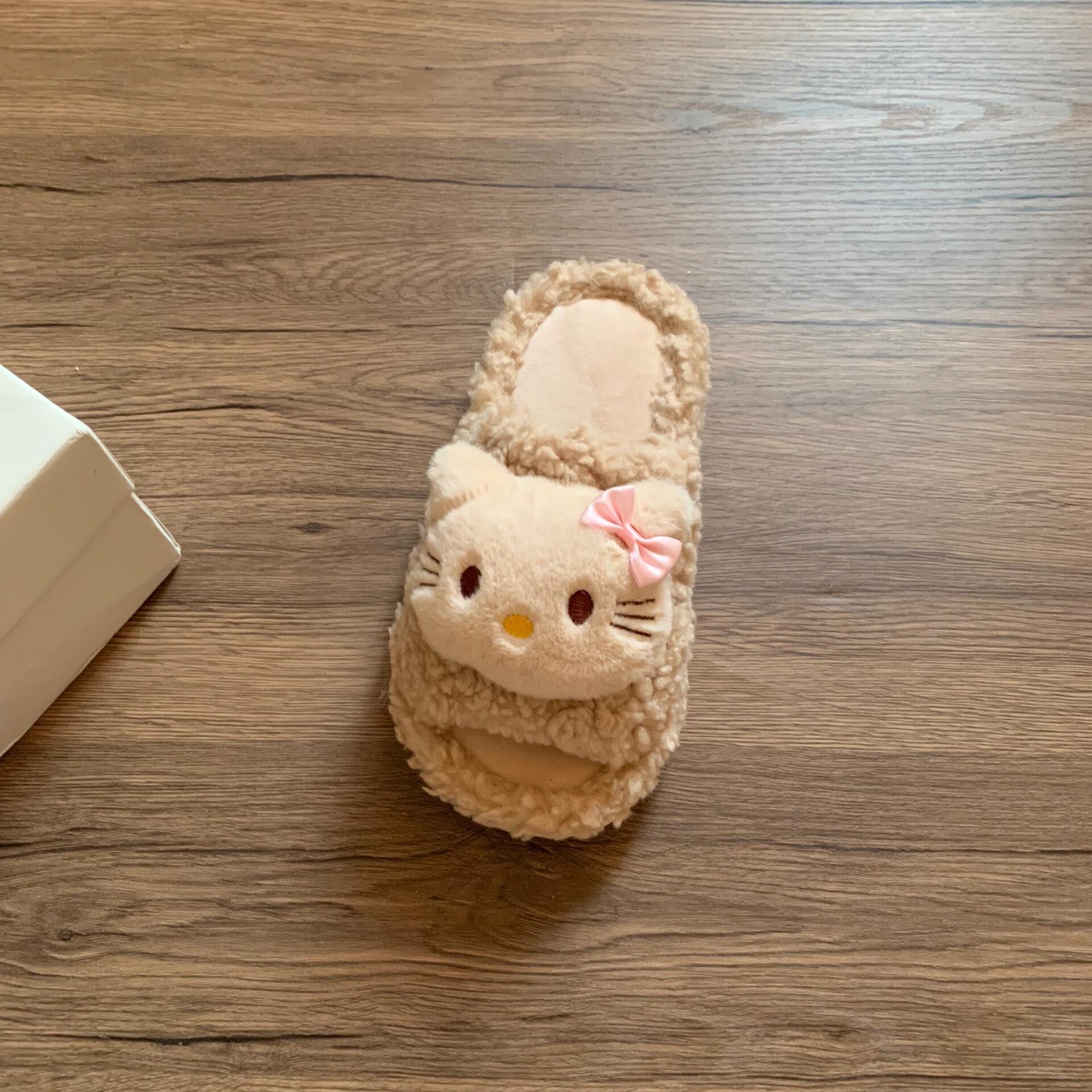 hellokitty可爱毛毛拖鞋卡通女外穿秋冬季平底防滑毛绒绒kt猫棉拖