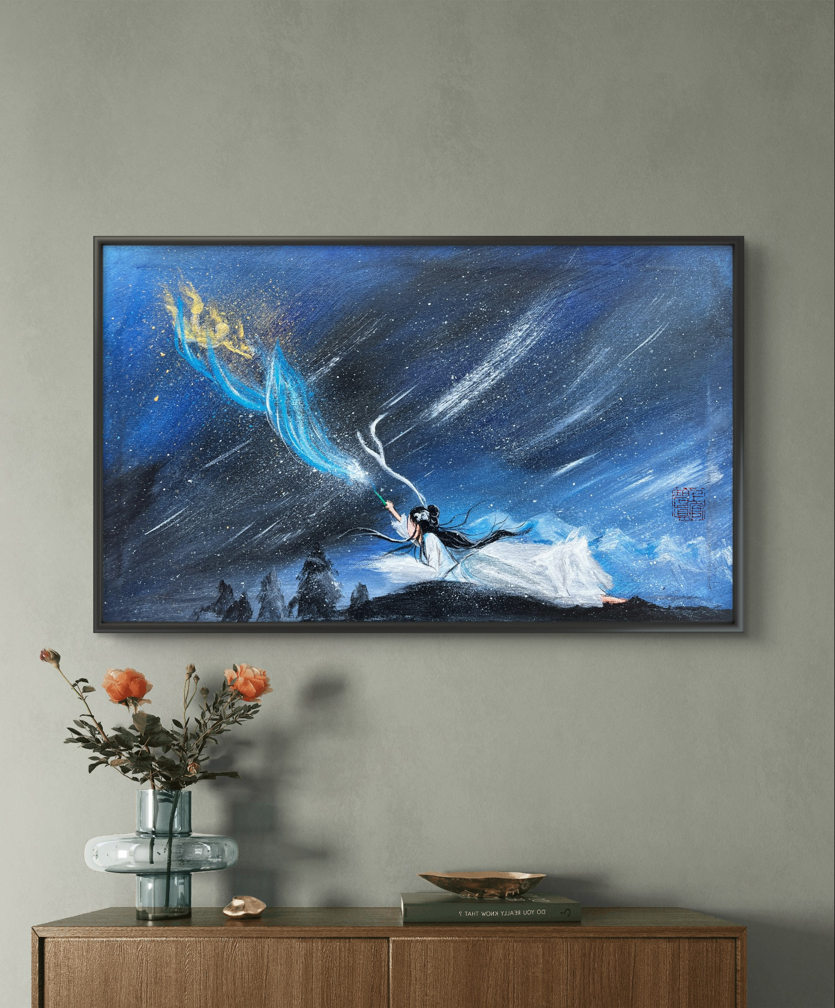 装饰挂画高清《白蛇·缘起》小白丙烯画许仙白娘子爱情故事装饰画挂