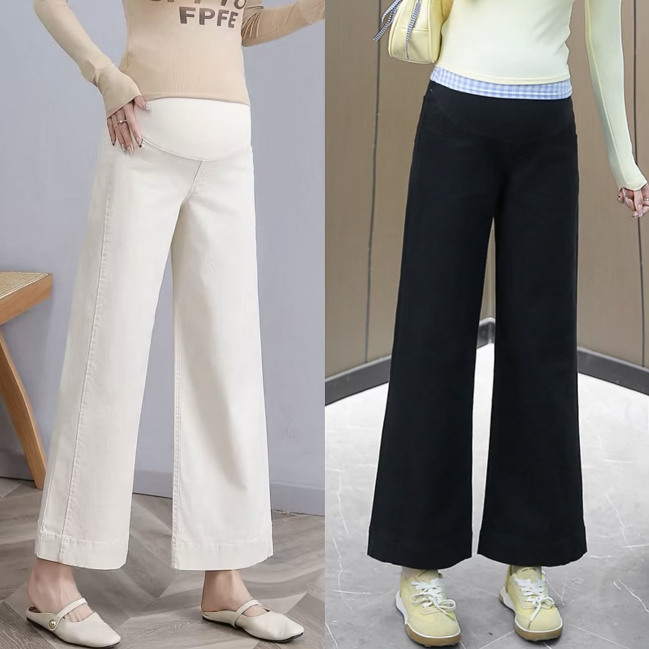 孕妇阔腿裤时尚春秋外穿牛仔裤托腹显瘦小个子九分休闲孕妇直筒裤