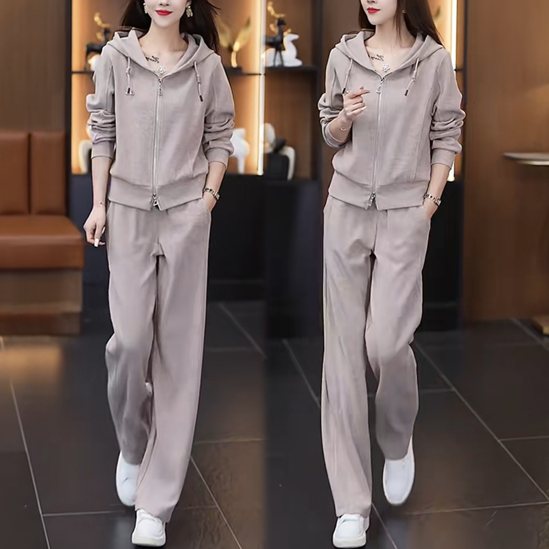 时尚韩版运动服套装女2026年春秋季新款宽松连帽卫衣直筒裤两件套