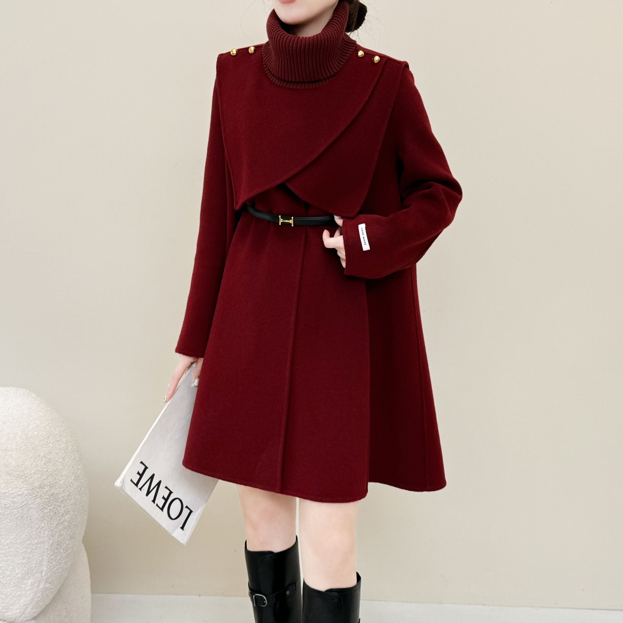 冬季新款韩版可拆卸斗篷外套双面羊毛时尚气质显瘦羊毛洋气衣服女