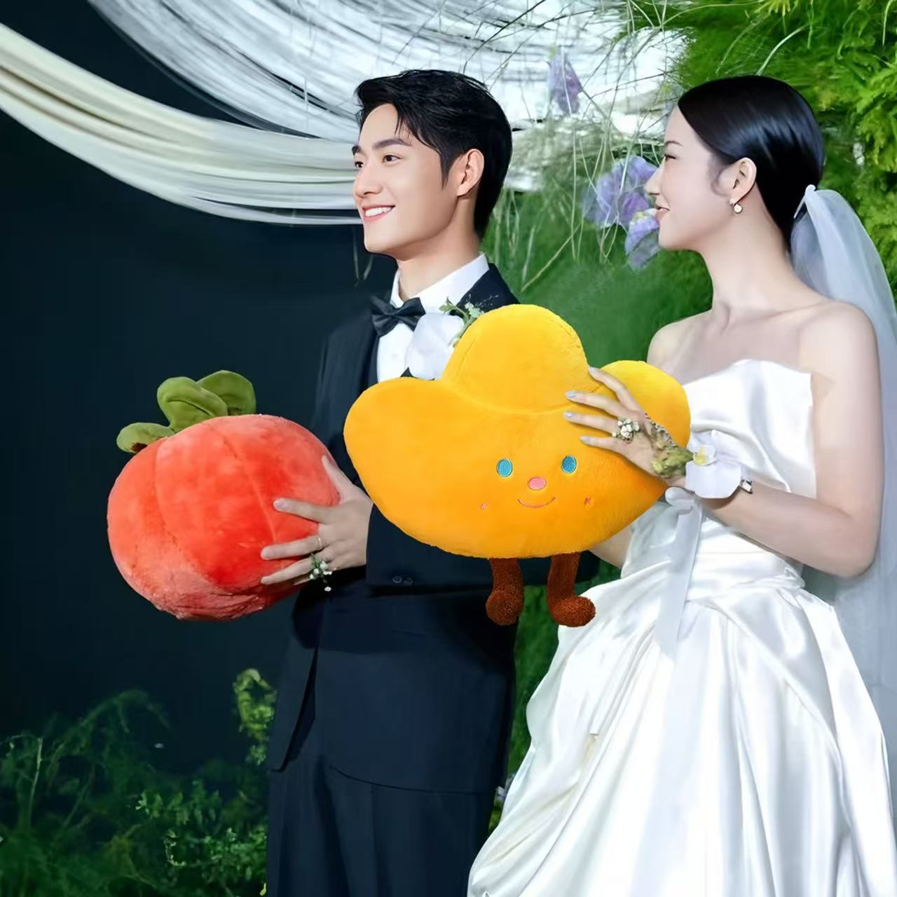 压床柿子玩偶手捧花生财元宝结婚礼抛洒公仔毛绒玩具抱枕摆件礼物