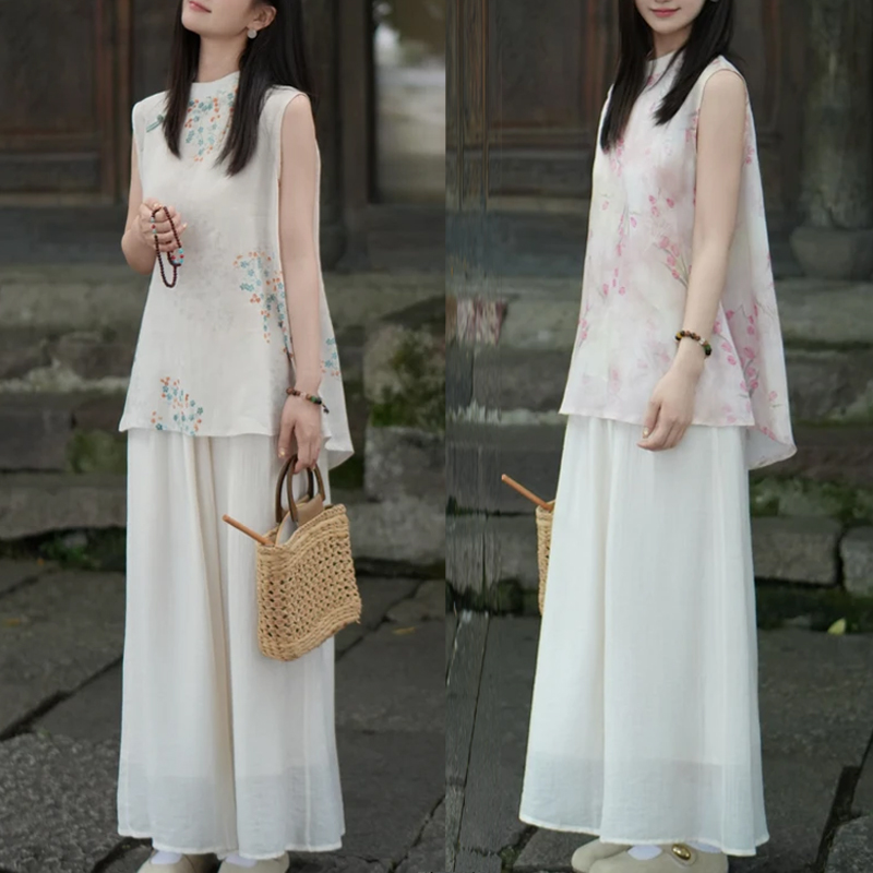 2025年夏季新款苎麻无袖新中式防晒夏上新套装古风气质休闲女士