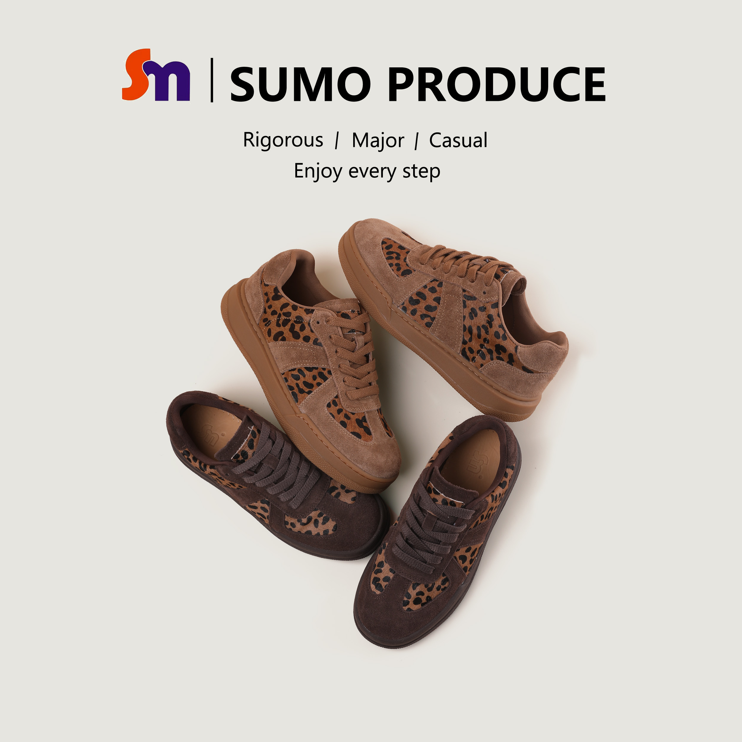 素陌新款豹纹马毛德训鞋厚底休闲板鞋真皮复古百搭韩版秋冬59028