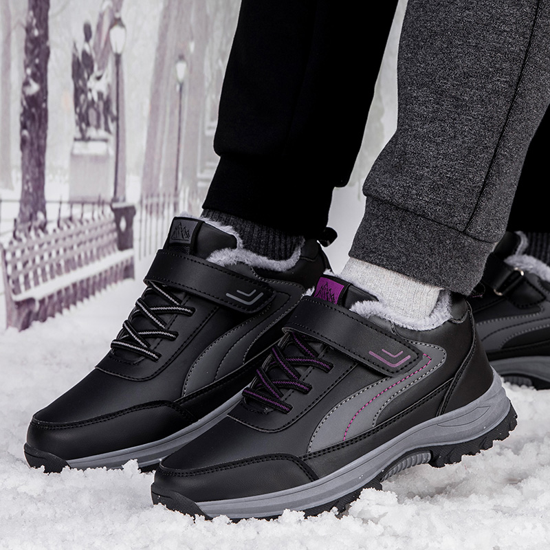 舒适鞋安全老人鞋官方正品冬季加绒老人鞋皮面防水爸爸鞋男女防滑