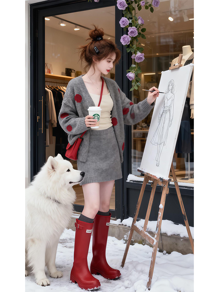 流行时尚气质新品法式针织毛织上衣高腰显瘦半身裙套装2025秋冬季