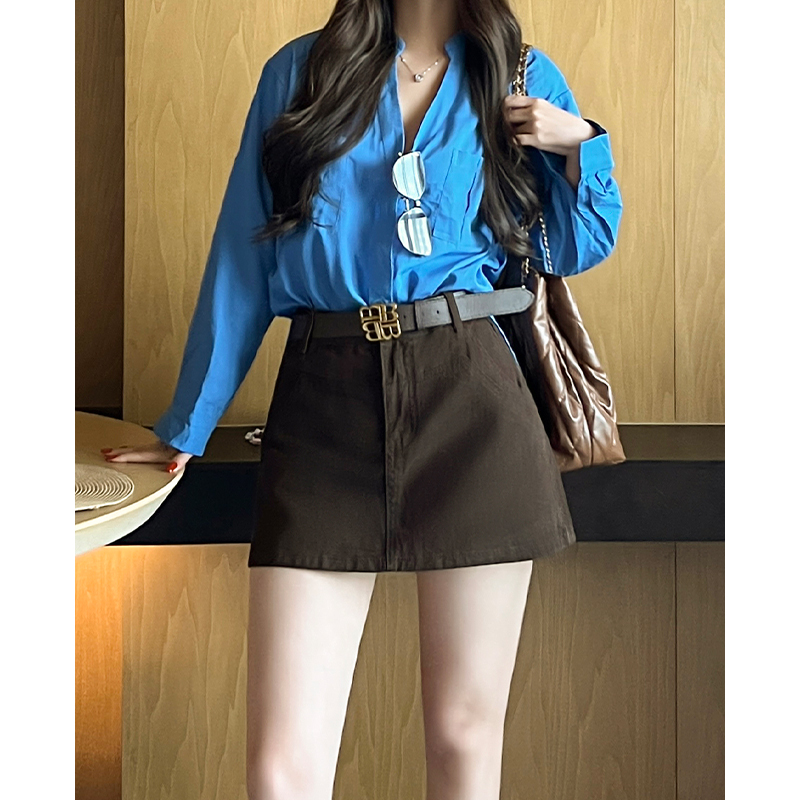 咖色牛仔短裙女小个子2025秋季新款高腰显瘦a字多巴胺牛仔短裤