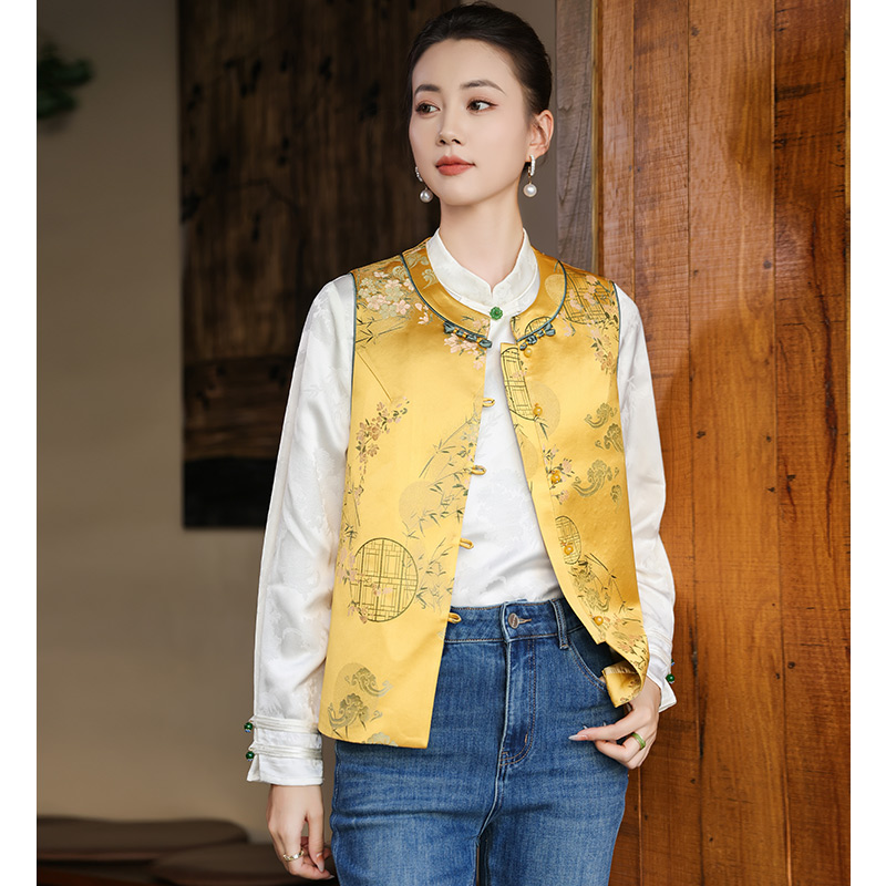 黄金战甲！新中式马甲中国风日常复古民族风春夏圆领提花网红马夹