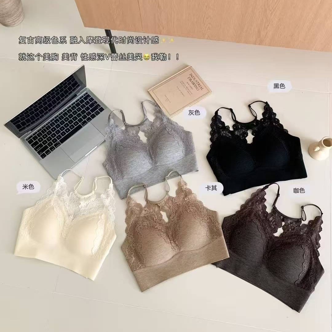 法式后镂空蕾丝美背吊带遮副乳聚拢无痕性感背心式内衣