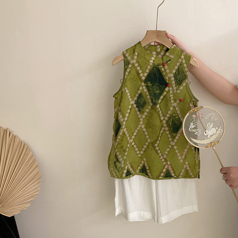 2【安安家】女童2025新款国风夏款马甲气质宽松休闲裤两件套Z-KXE18