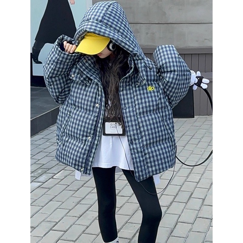 女童韩版格子羽绒服2025冬季新款儿童连帽韩版加厚女童中大童外套