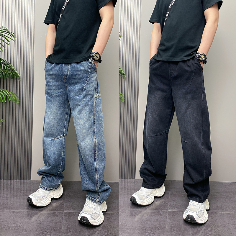 2025秋季新款美式水洗磨白多口袋牛仔裤男时尚拼接设计直筒老爹裤