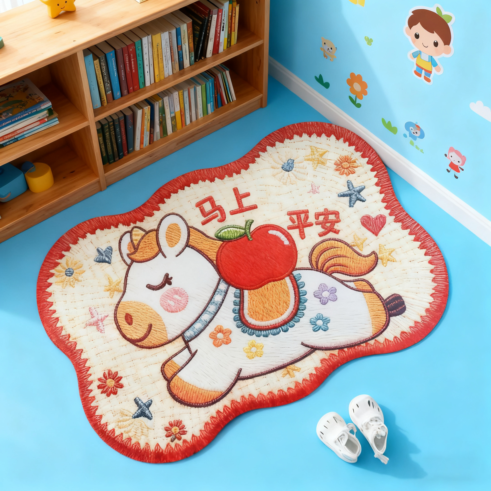 【60*90cm】马上平安毛线浴室地垫可爱吸水防滑垫卫生间门口脚垫子