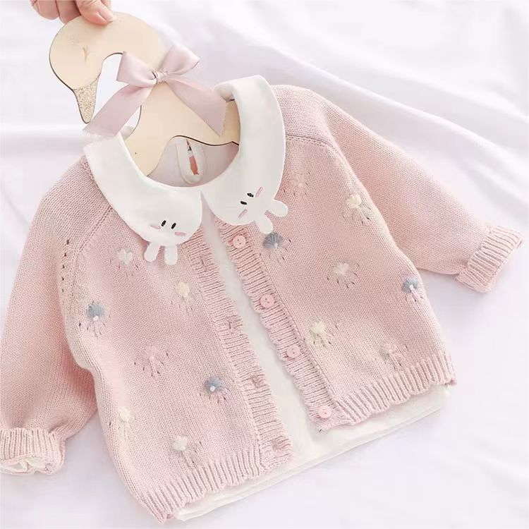 婴儿洋气开衫新生宝宝外套女童针织衫1岁公主毛衣韩版2025春秋装