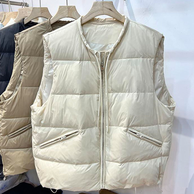 秋冬新款宽松洋气百搭加厚保暖背心女领口抽绳设计棉马甲短外套潮