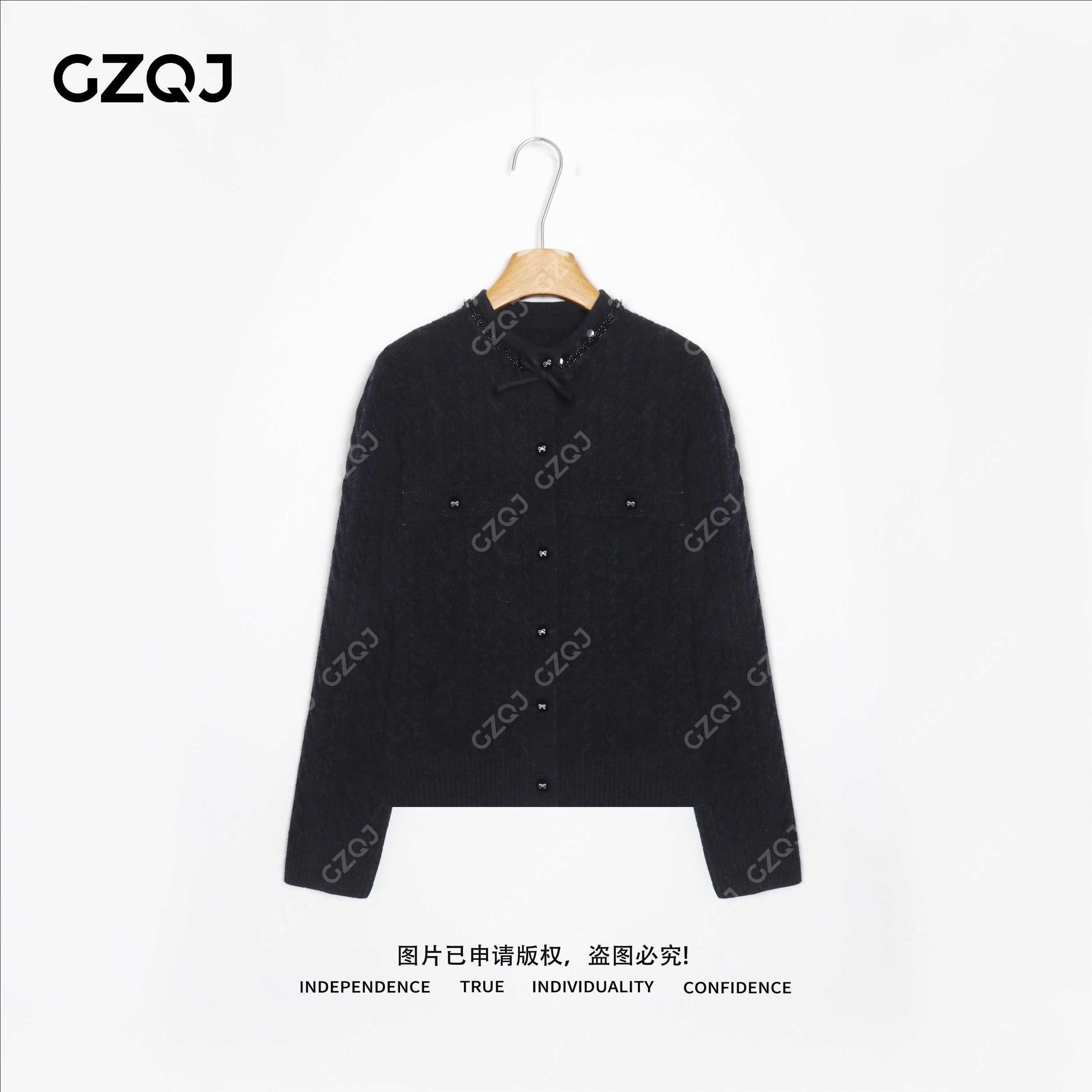 老琴私服【华灯初上】100羊毛洋气蝴蝶结淑女风毛衣针织衫女冬36898