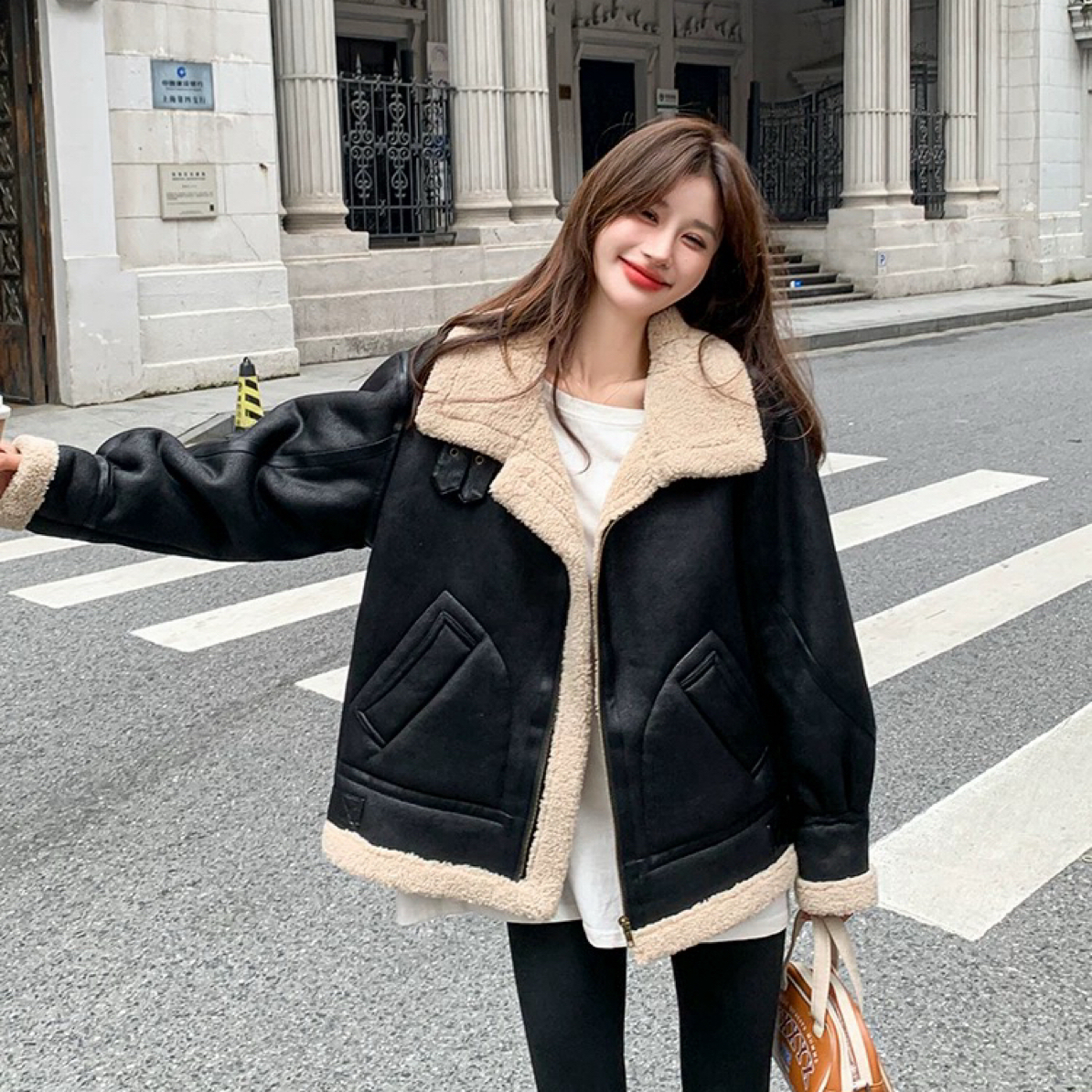 皮衣外套女2025年秋冬新款高级感皮毛一体加绒加厚仿羊羔毛机车服