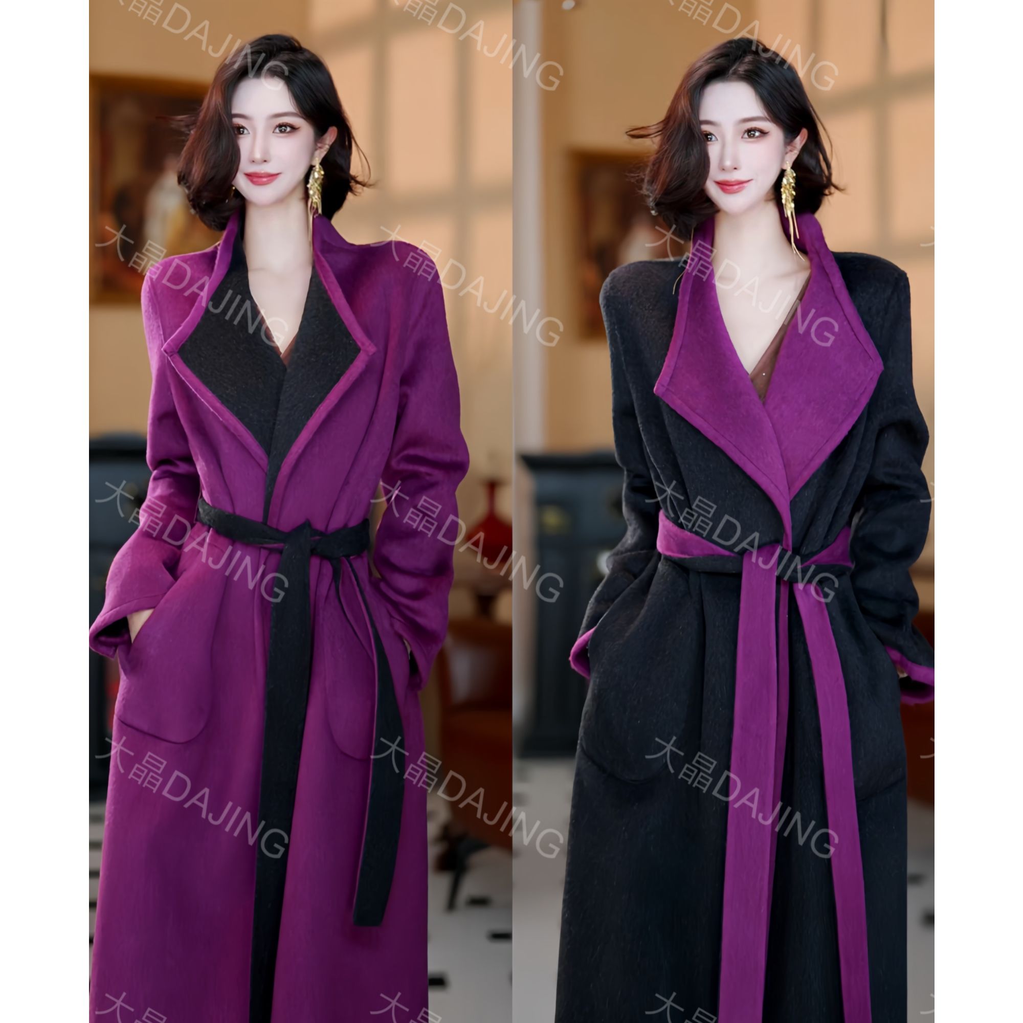 【大晶定制】“罗兰秘境”D秋冬新款羊毛呢手工双色双面可穿翻领大衣