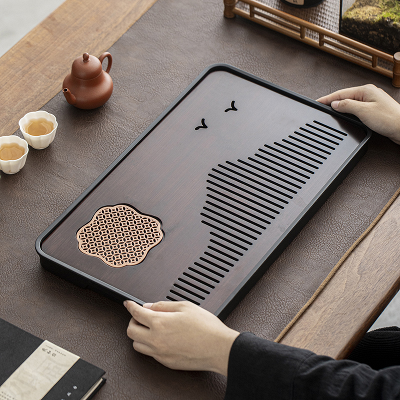 简约干泡台托盘茶盘家用轻奢现代小型沥储水式茶台功夫茶具竹茶海